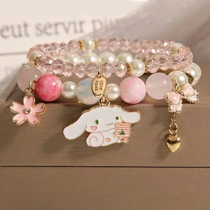 Kawaii Sanrio Cinnamoroll браслет для девочек ювелирные изделия на веревке милый мультфильм