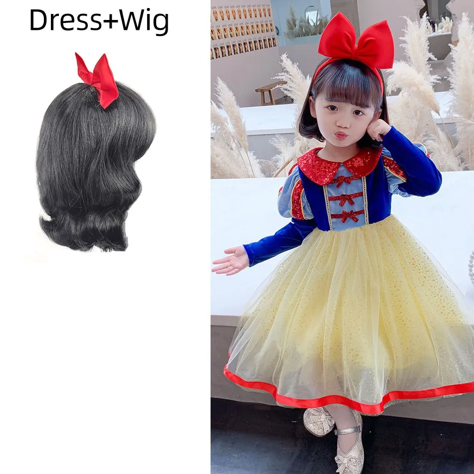

Girls Snow White Costume Kids Carnival Princess Sequins Vestidos Children Wedding Clothing Halloween Peter Pan Collar Dress