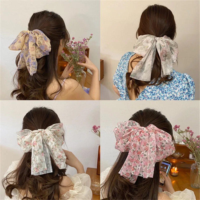 

Резинки для волос женские, модные эластичные завязки с цветочным принтом, с бантом, милые корейские аксессуары для волос для девушек