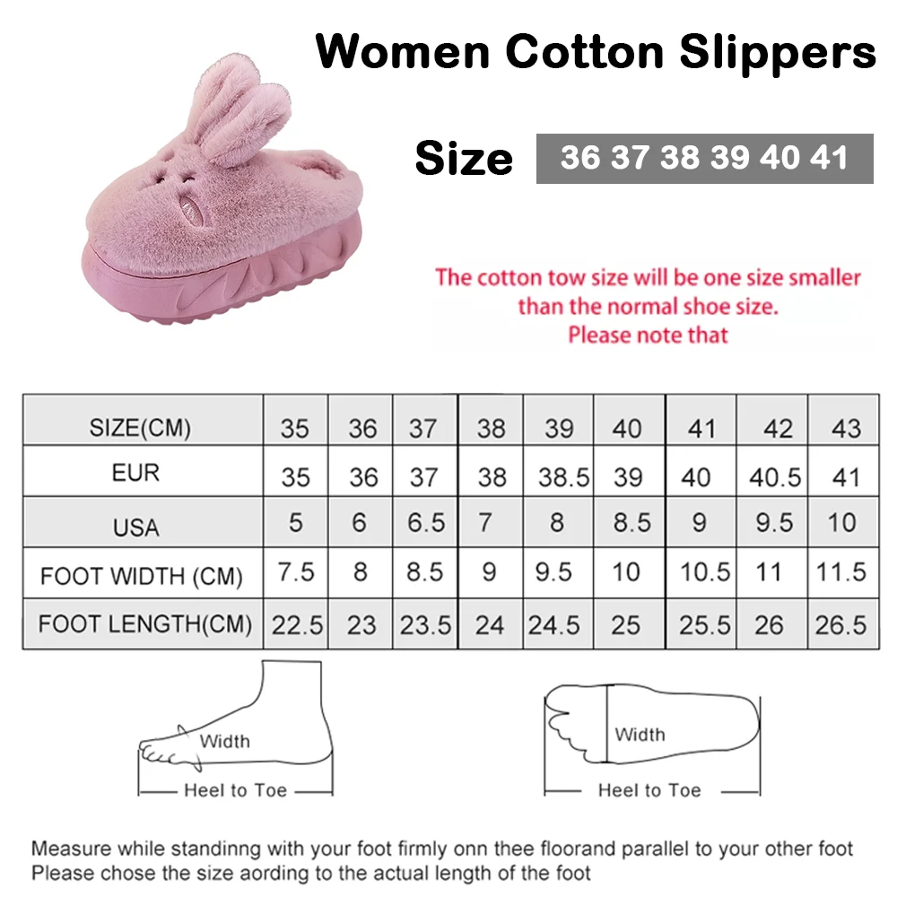 Antovo Cotton Slippers Women Lovely rabbit thick sole thermal slippers indoor home Shoes 2022 Winter Slippers for Women images - 6