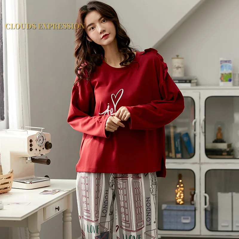 Пижама женская из чистого хлопка элегантный пижамный комплект повседневная