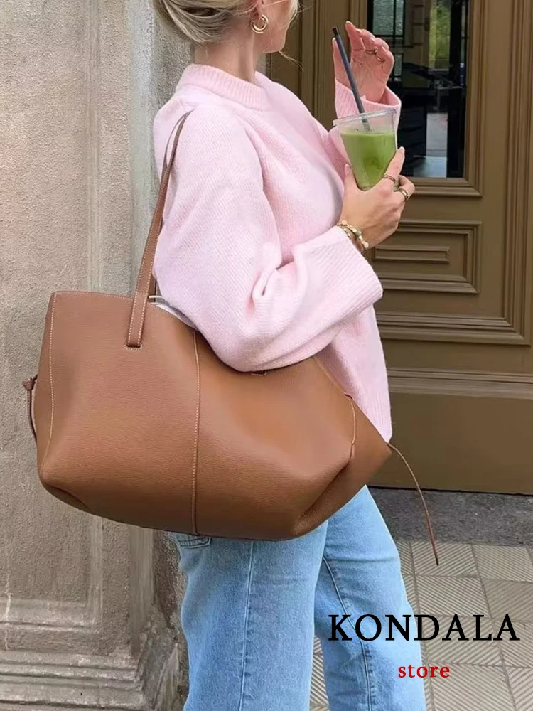 KONDALA шикарный Повседневный однотонный розовый женский вязаный свитер с круглым