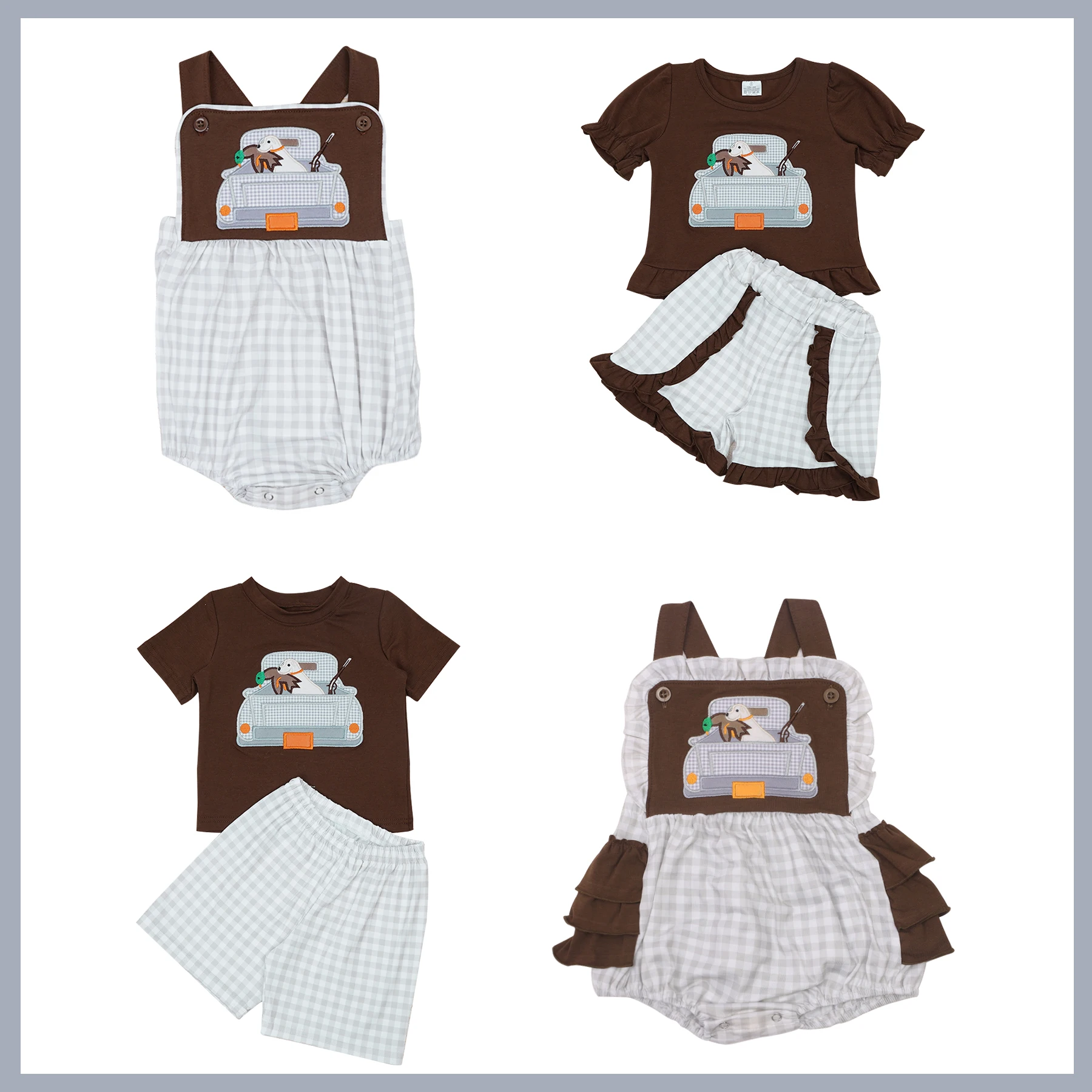 Kids Summer short Baby Set Girl Clothes Bluey Bubble Lattices Suit Puppy and Duck Embroidery Bodysuit T-shirt Outfits Shorts