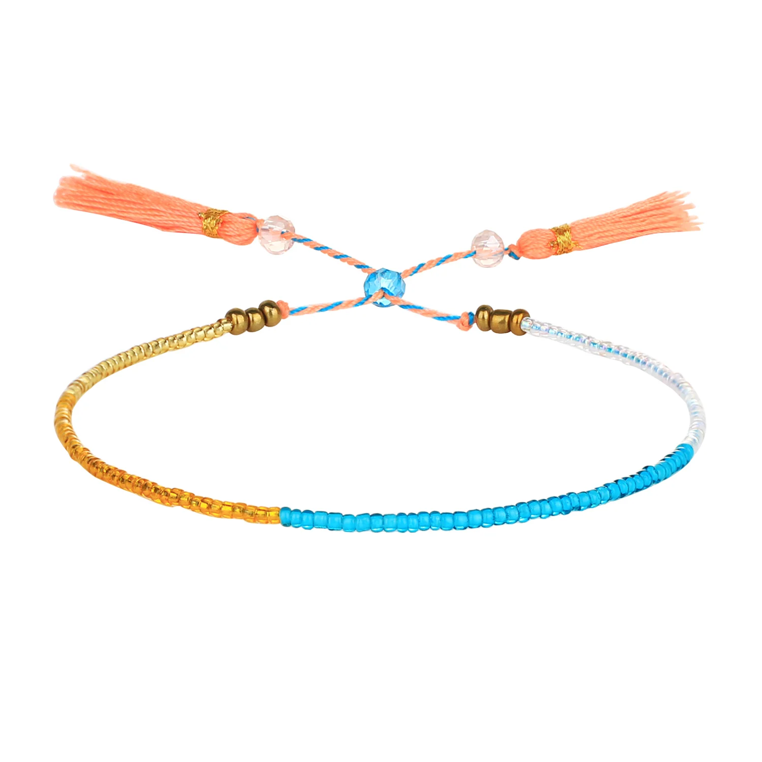 

KELITCH Woman Bracelets Crystal Seed Beaded Jewelry Handmade Adjustable Tassel Pendant Wrap Bracelet Friendship Charms Bangles