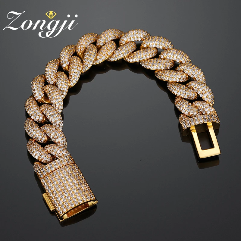 

High Quality Fashion Hip Hop New 20mm 4Row Diamond Cuban Full Set Zircon Bracelet Rap Boutique Jewelry Accessories Gift