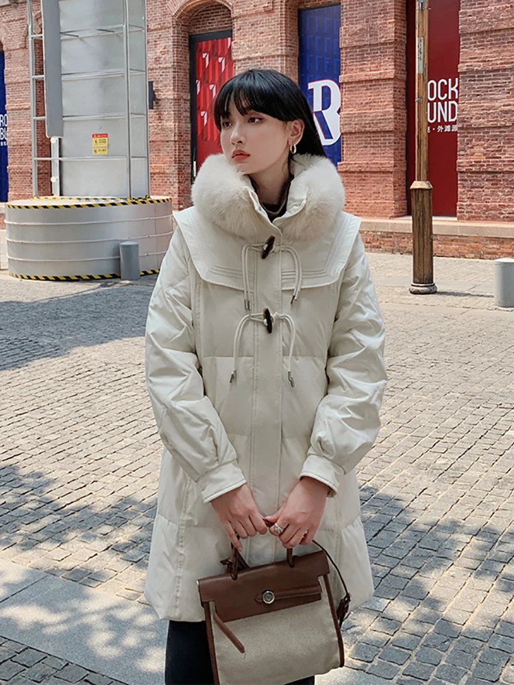 AOSSVIAO 2022 Winter Womens Down Jackets Long Thick down Casual Coat Puffer Jacket Slim Remove Hooded Parka