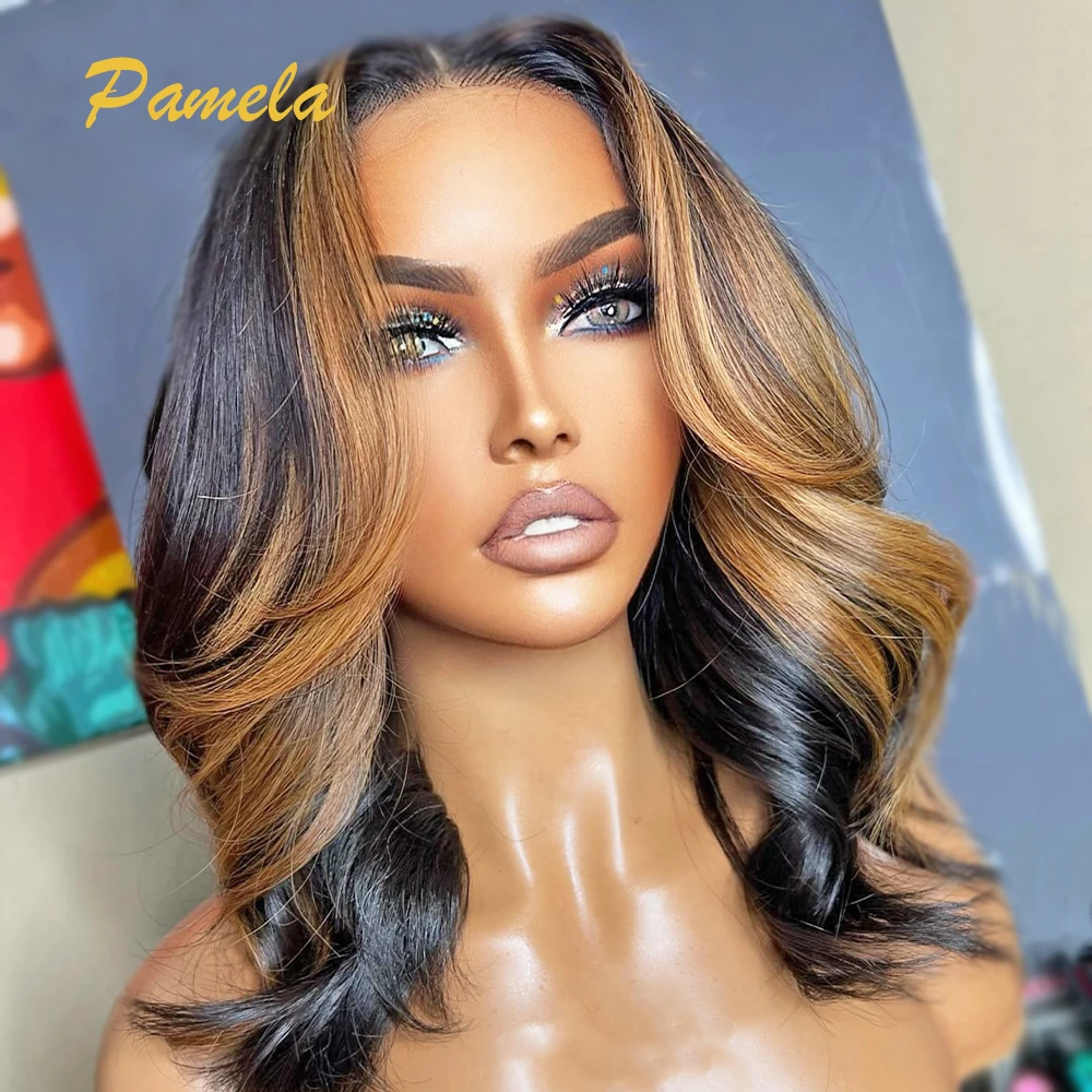 250% Плотность Выделите Ombre Блондинка Короткий Боб 4x4 Прозрачная Кружевная