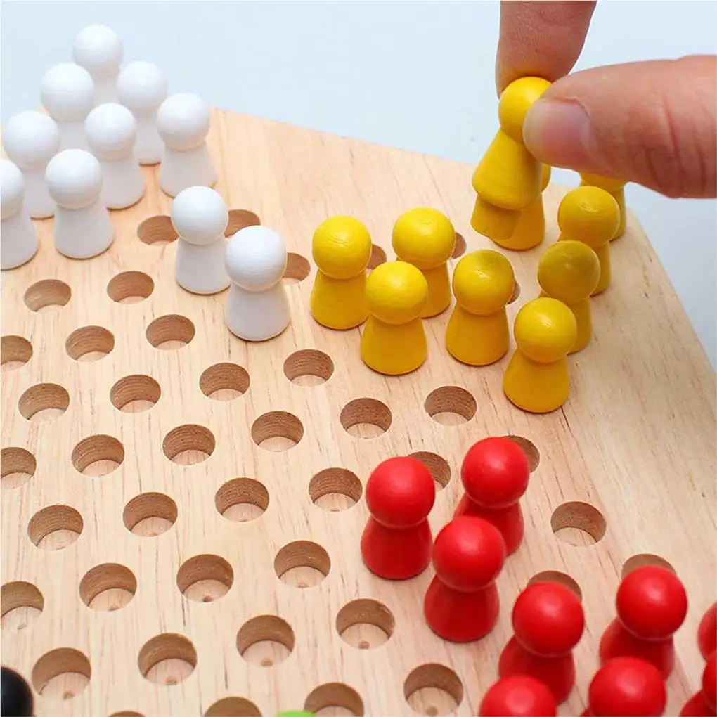 

Hexagon Wood Educational Board Chinese Checkers Game Traditional Table Pieces Strategy Chess Party Favors Children
