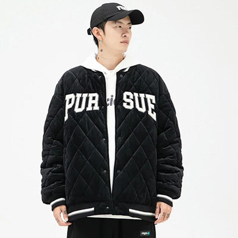 Men's Wear New Black Cotton-padded Clothes Recreational Loose Comfortable  Down Jacket Autumn and Winter Female Baseball Uniform