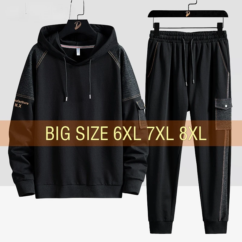 

Men Hoodies Set Sweatshirts 5XL 6XL 7XL 8XL Plus Size 68% Cotton Streetwear Hooded Sportswear Fleece Tracksuit Autumn Hip Hop