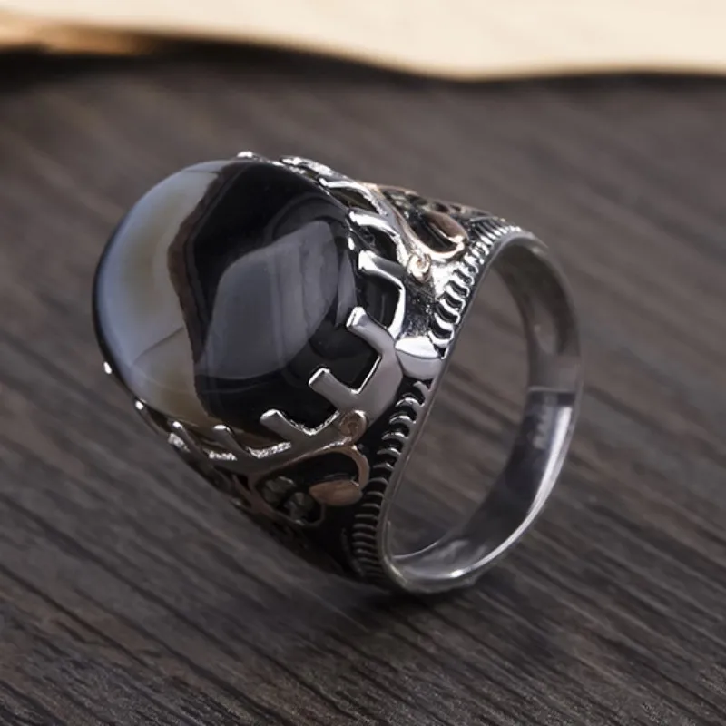 BOCAI 100% стерлинговое серебро S925 мужское кольцо из натурального агата Ближний