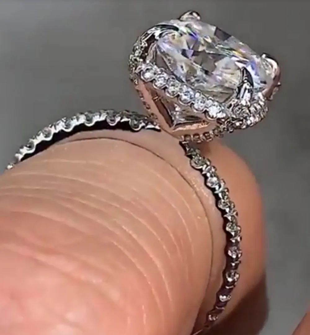 Фото Custom Solid 10K White Gold Women Wedding Party Anniversary Engagement Ring 1 2 3 4 5 Carat Cushion Moissanite Diamond Ring №2