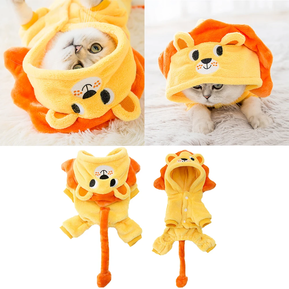 

Pet Clothes Cute Lion Cosplay Cats Dogs Costumes Winter Plush Jumpsuit Warm Cat Coat Fleece Hoodies Small Dog Kitten Clothing