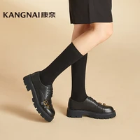 kangnai oxfords women shoes sheepskin belt buckle lace up british style female chunky flat platform