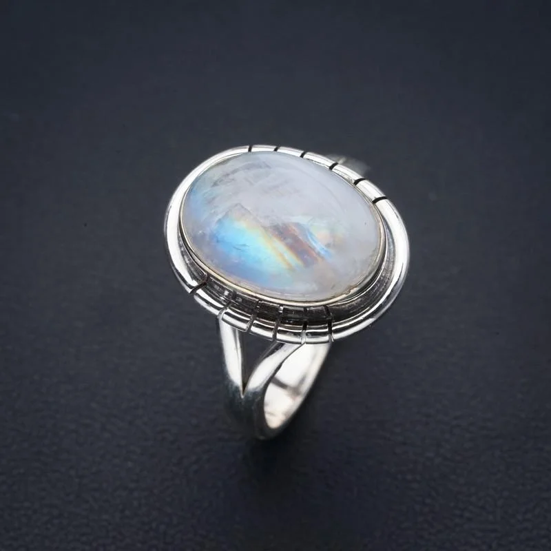 

StarGems природный лунный камень ручной работы 925 пробы Серебряное кольцо 8,75 F0676