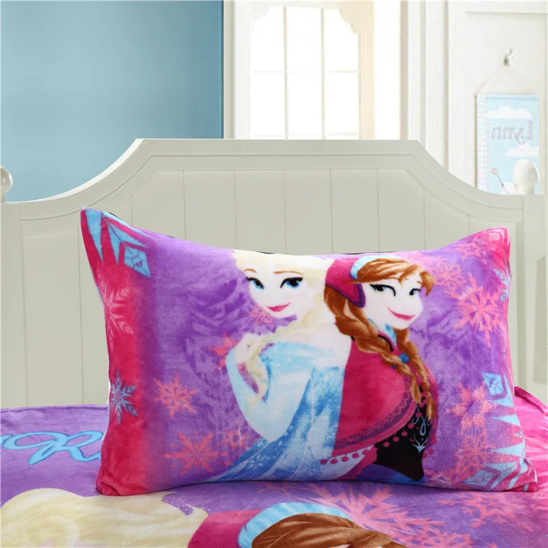 Disney Marie Cat McQueen Car Frozen Elsa Princess Cartoon Cushion Cover Flannel Coral Fleece Children's Pillowcase 48x74 cm