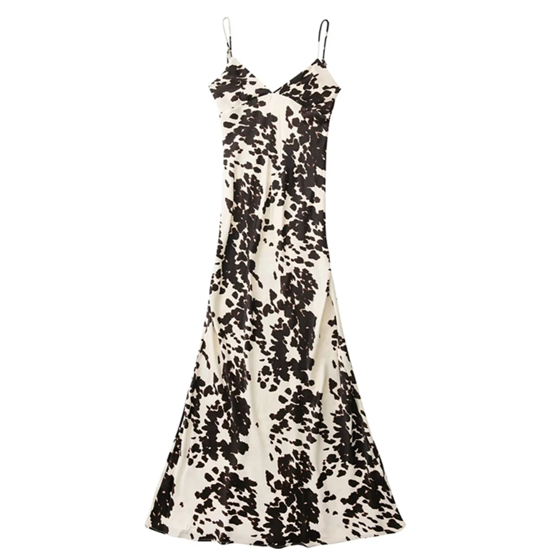

Withered Strapless Spaghetti Sexy Print Dress Silk Satin Midi Dress Women