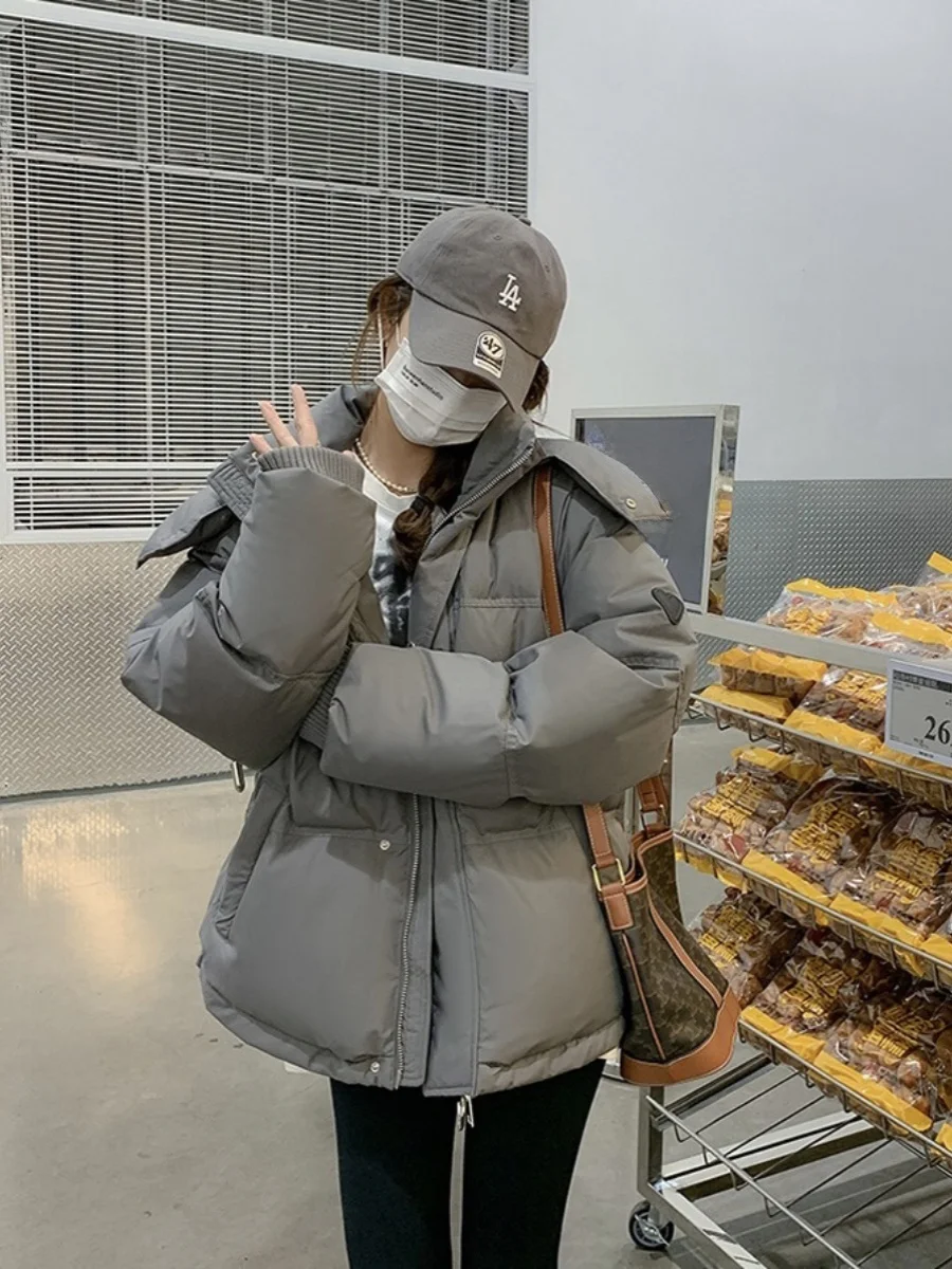 Корейская серия популярный серый пуховик с капюшоном одежда хлопковой