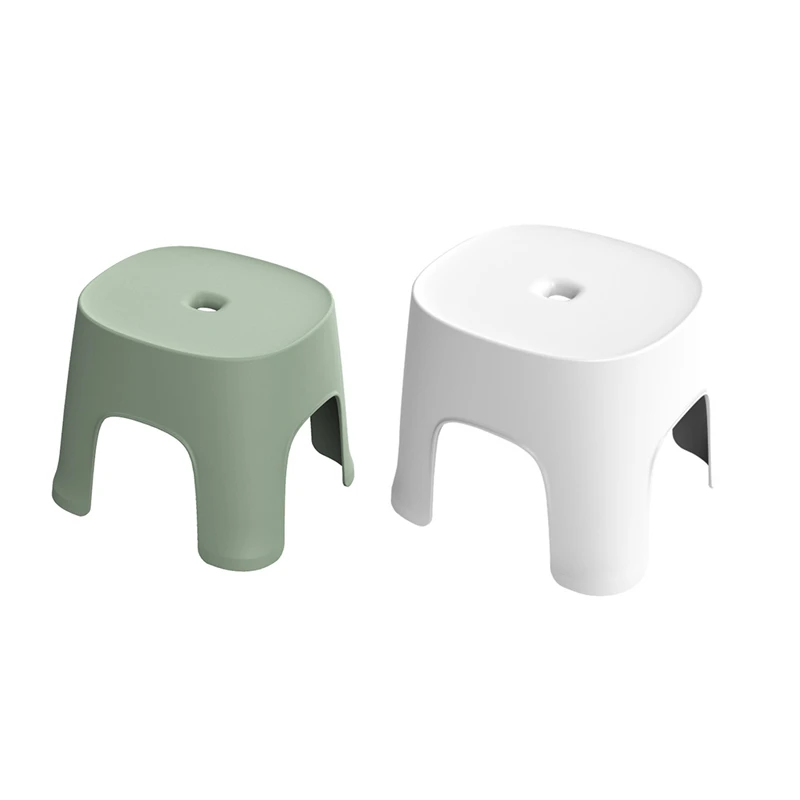 

2 Pcs Small Bench Anti-Skid Coffee Table Plastic Simple Stool Adult Thickening Children's Stool For Shoes Short Stool Green & Wh