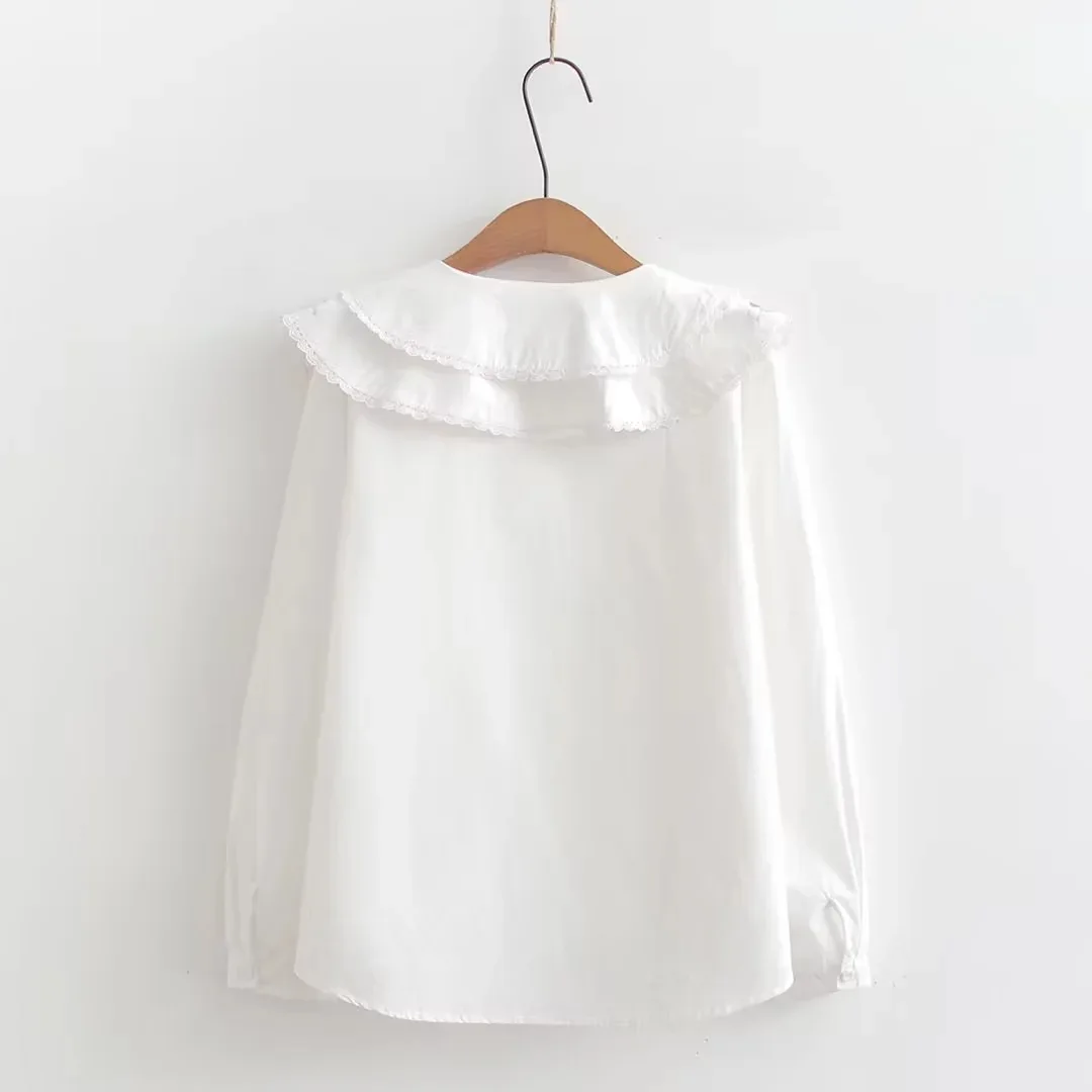Новинка Весенняя хлопковая рубашка с вышивкой женские кружевные топы отложным