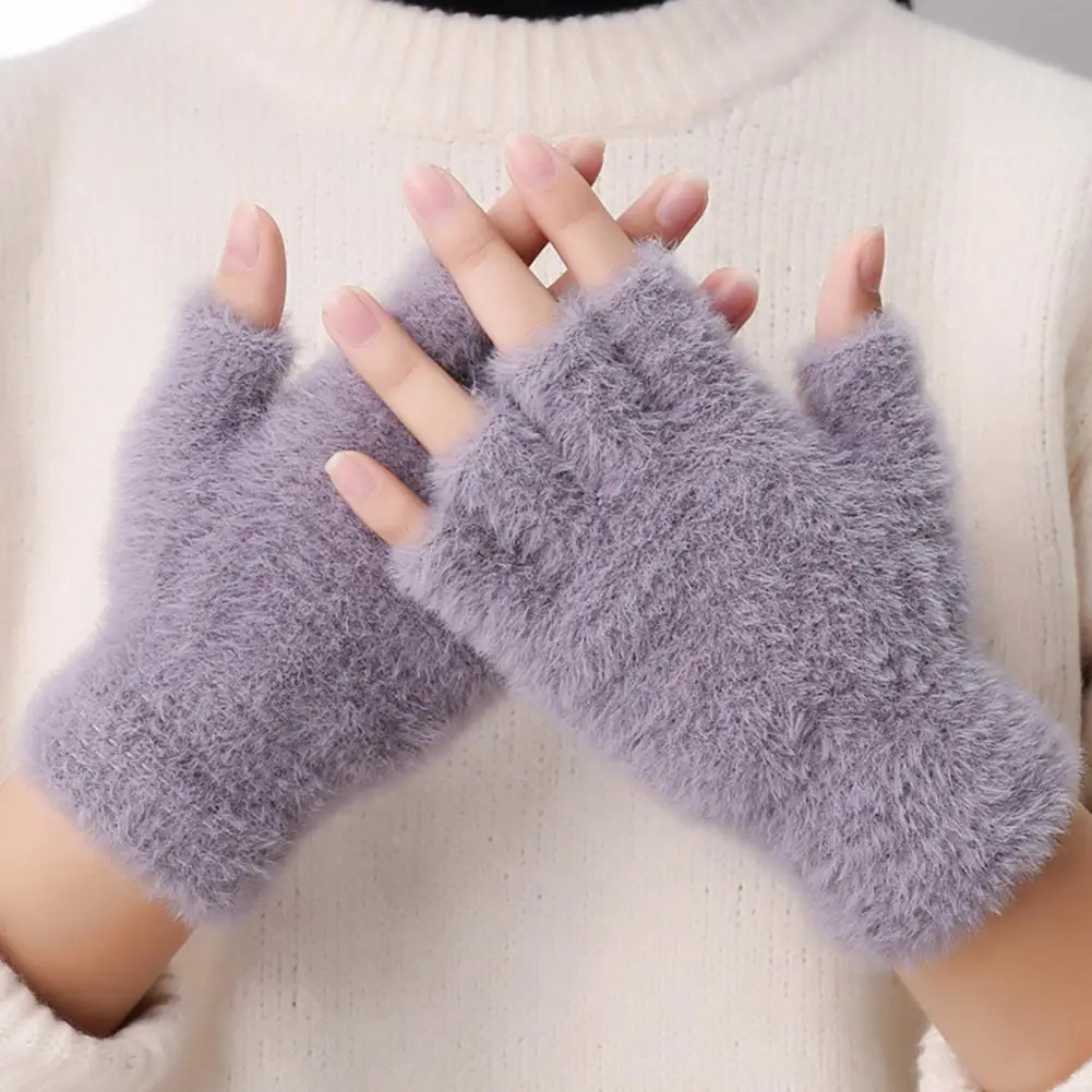 

1 Pair Thermal Gloves Super Soft Women Gloves Women Fluffy Gloves Stretchy Hand Warmer