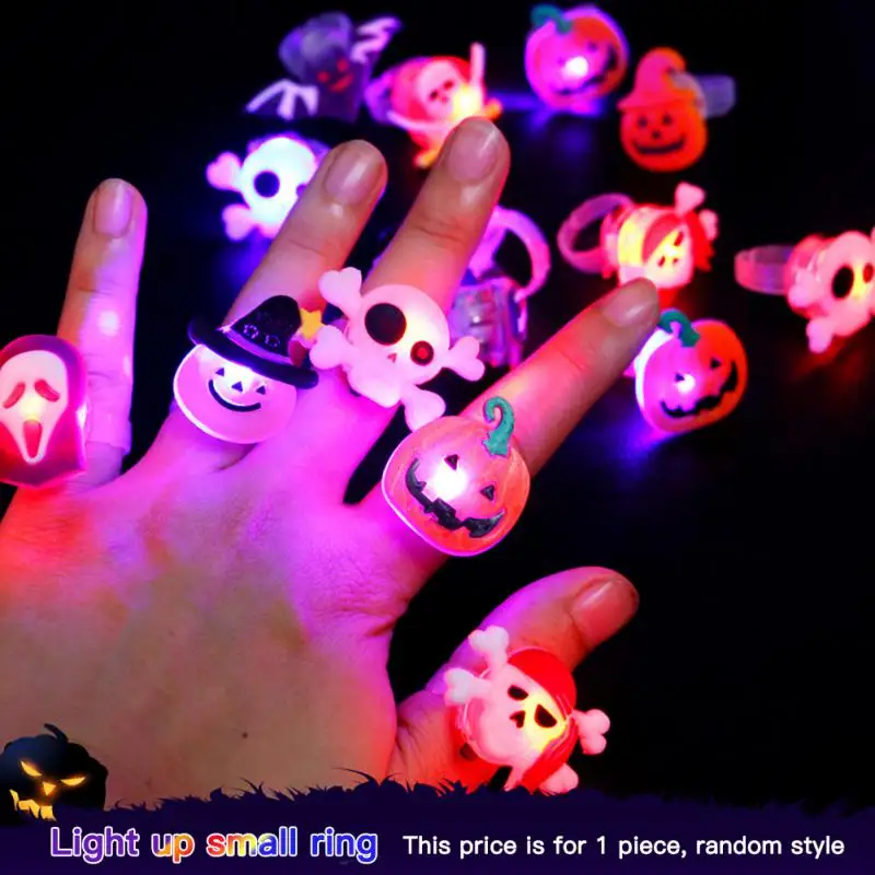 

50pcs/box Halloween Ring Glowing Finger Lamp Led Light Pumpkin Ghost Skull Luminous Rings Children's Toys Gifts Party Supplies