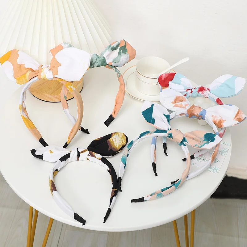 

2023 New Women Flower Ear's Headwear Hair Bands Girls Bowknot Hair Hoop Headband Flower knot Headwear Accessories