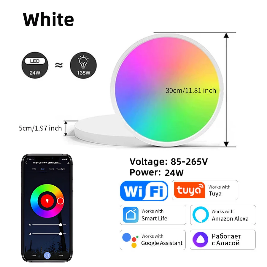 

Потолочный светильник HONGQI Tuya Smart WiFi Bluetooth 24Вт RGB