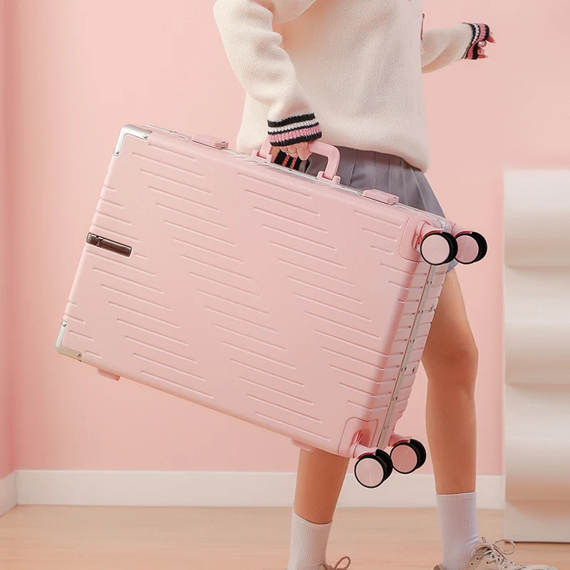 Travel Suitcase Aluminum Luggage Trolley Case Universal Wheel Storage Box Large Capacity Aluminum Frame Leather 20,24 Inch