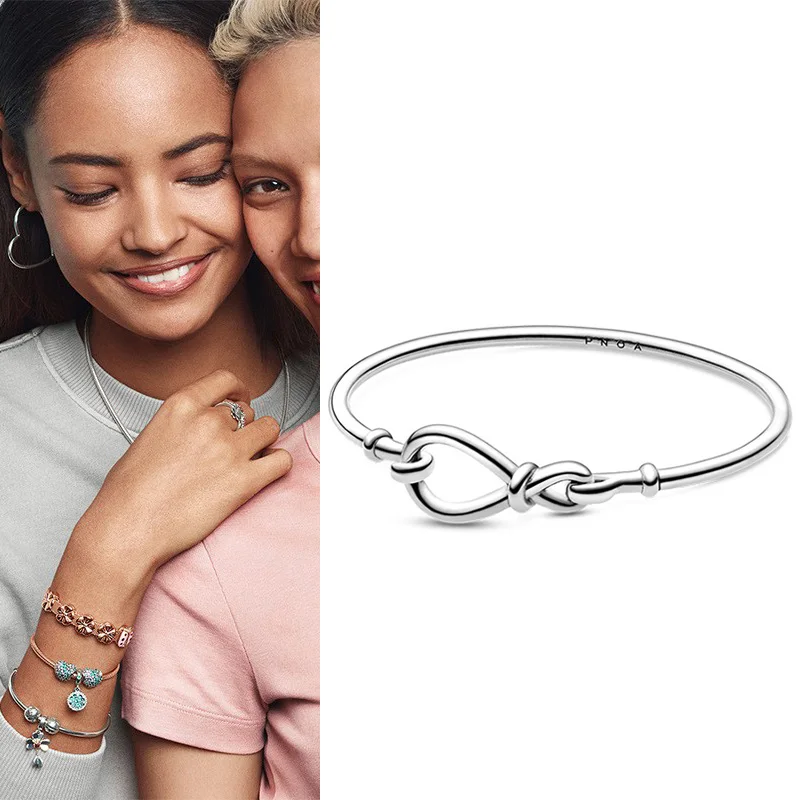 

New 925 брелок Silver Pan Bracelet Eternal Symbol Flower Knot Chain Pan Bracelet Fit European Charm Bracelets Women Jewelry