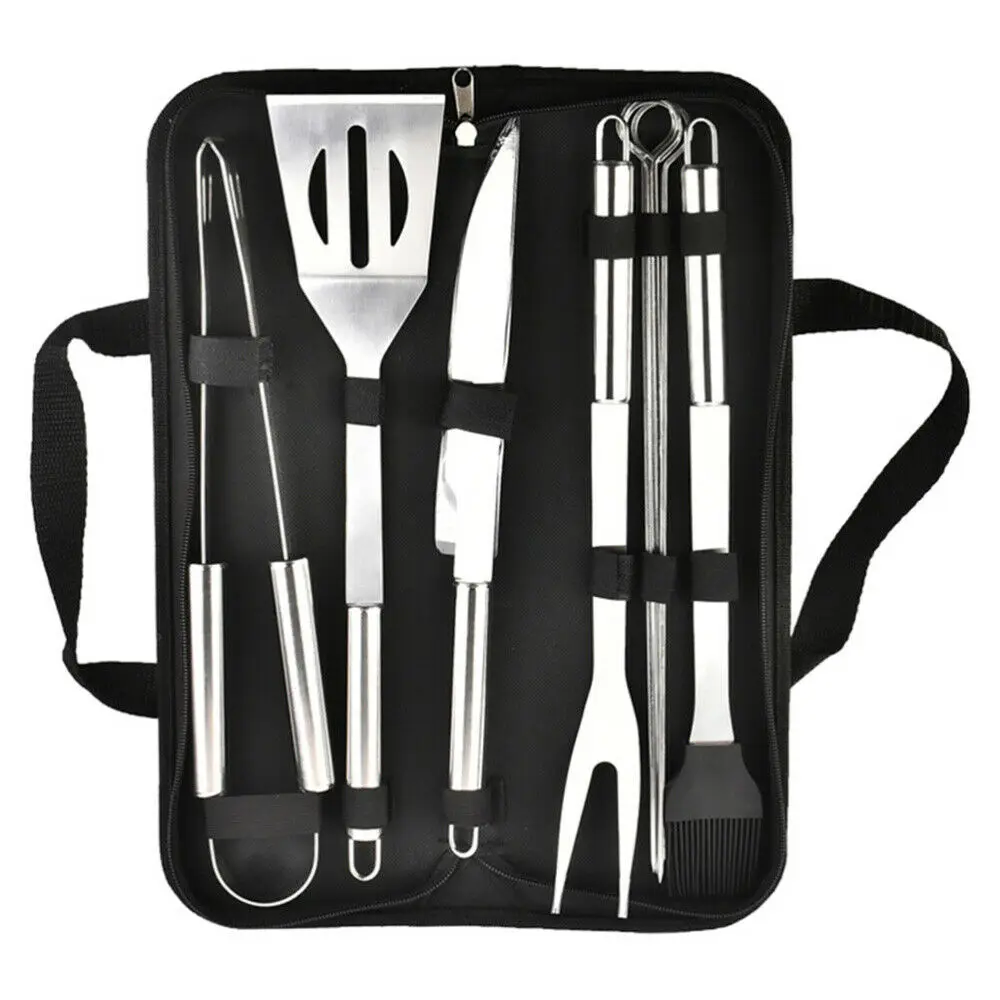 Spatula Fork Tongs Knife Brush Skewers Barbecue Grilling Utensil Camping Outdoor Cooking Tool Set