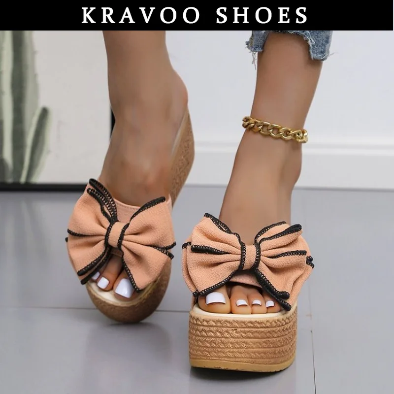 

KRAVOO New Fashion Platform Shoes Slippers Beach Ladies Butterfly Knot Summer Slipper Female Sandals Women 2023 Womens Shoes