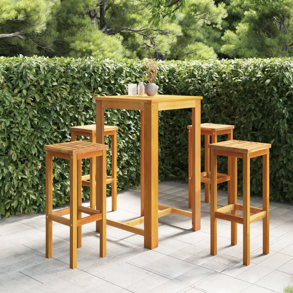 

5 Piece Garden Bar Set,Patio Table and Chair Set, Solid Acacia Wood