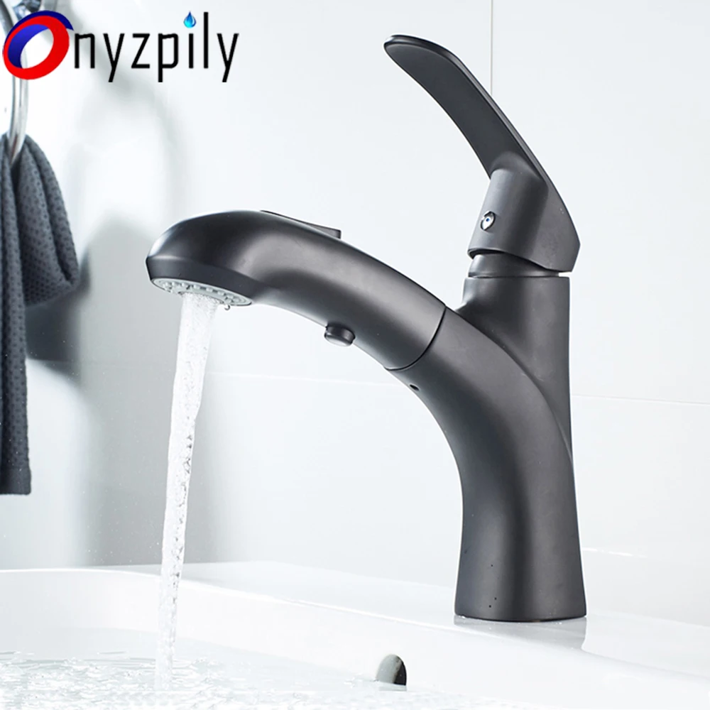 Onyzpily черный выдвижной смеситель для раковины с одной ручкой керамическая