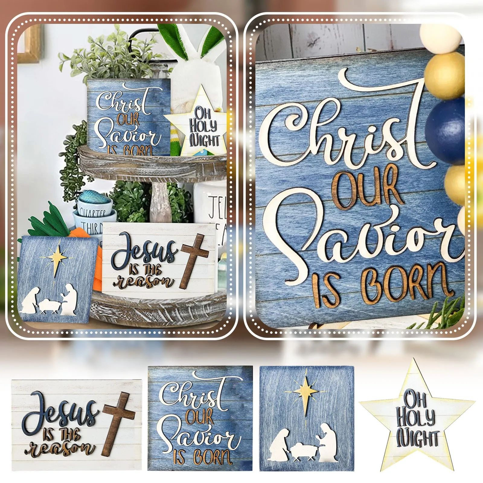 

Набор из 4 пасхальных декоративных украшений, пасхальный Рождественский Декор, деревенские настольные декоративные знаки и весенний домаш...