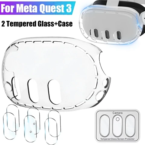 Прозрачный чехол для Meta Quest 3, аксессуары, защитный чехол для гарнитуры VR, защита объектива камеры, закаленное стекло для Quest3