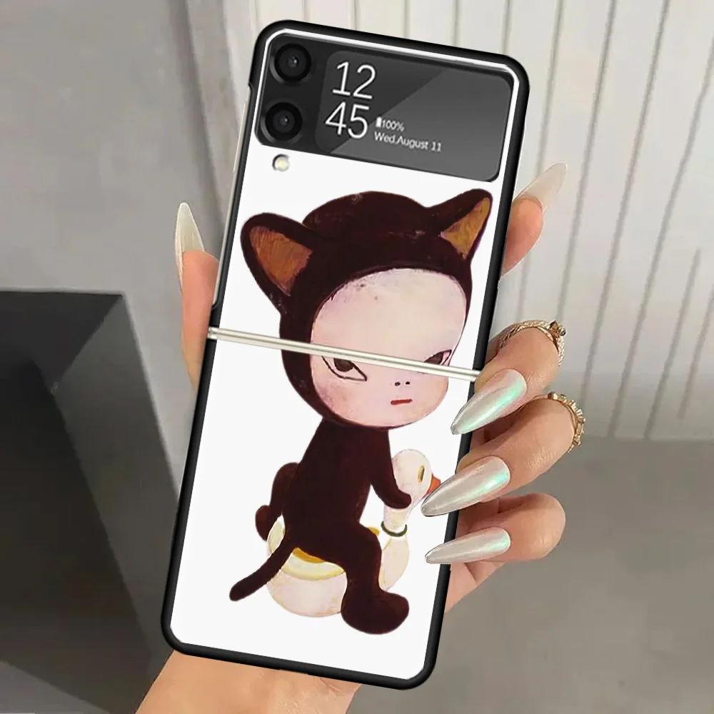 Фото Жесткий чехол для телефона Y-Yoshitomo Nara из поликарбоната для Samsung Galaxy Z Flip 7 6 5 4 3, черный, с принтом, для ZFlip7 ZFlip6 Flip5 Flip4 Flip3 5G №2