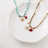 bohemian natural stone beads starfish tassel charm necklace for women trendy beads collar necklace 2022 summer