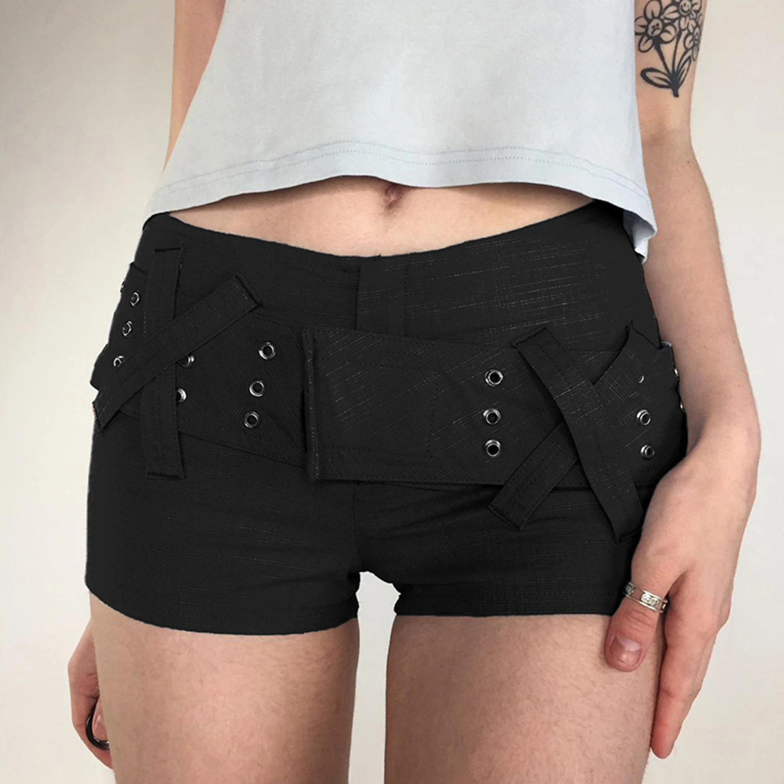 

New Summer Women Low Waist Button Wigh Leg Jeans Shorts Casual Female Loose Fit Black Denim Shorts Y2K Style Elastic Streetwear