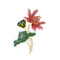 tulx pink enamel lotus flower brooches women rhinestone lotus root party office brooch pins weddings bouquet clothes jewelry