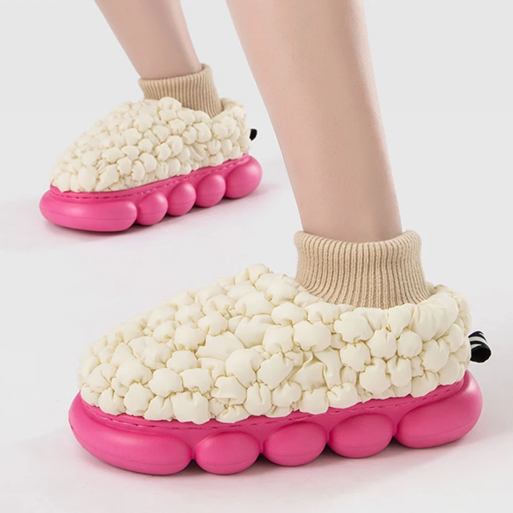 

Женские и мужские домашние тапочки, новая модная теплая зимняя женская обувь на нескользящей платформе, хлопковая обувь для пар qt655