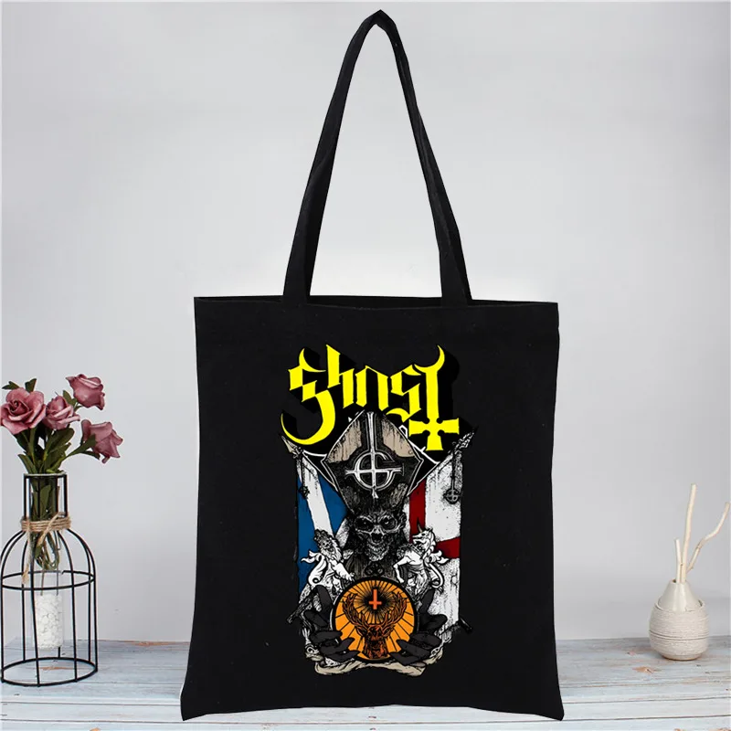 Женская дорожная сумка-тоут с принтом Ghost Band черная пляжная из тяжелого металла