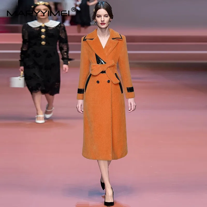 MARYYIMEI модный дизайн женское пальто с отложным воротником и длинными рукавами