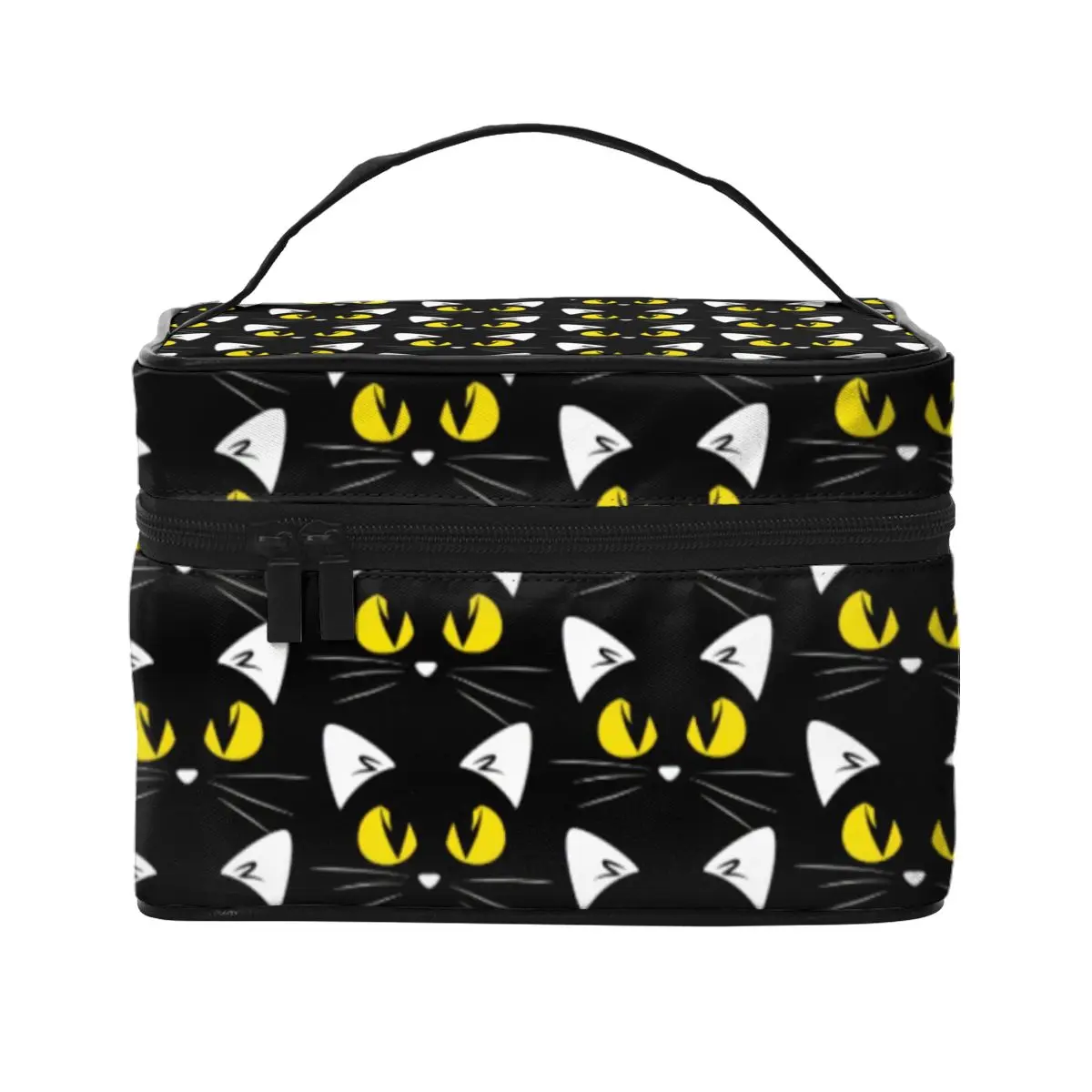 

Funny Halloween Cosmetic Bags Black Cats Print Organization Restroom Storage Organizers with HandleRestroom Women Makeup Pouch