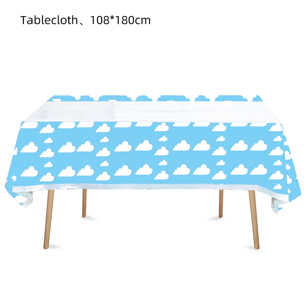 

Blue Sky White Clouds Party Supplies Tablecloth For Kids Disposable Table Cover Favor Cartoon Story Birthday Festival Decoration