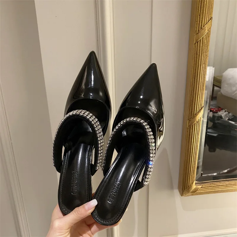 2022 Rhinestones satin Women Pumps Slippers Elegant Pointed toe High heels Lady Mules Sildes Summer Fashion Party prom Shoes