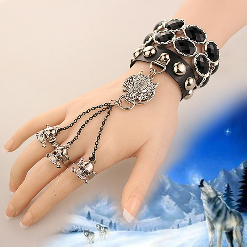 

Wolf King Bracelets Stainless Steel Wolf Head Pendant Skull Head Finger Ring Women Men Europe Gothic Punk Frigid Style Jewelry
