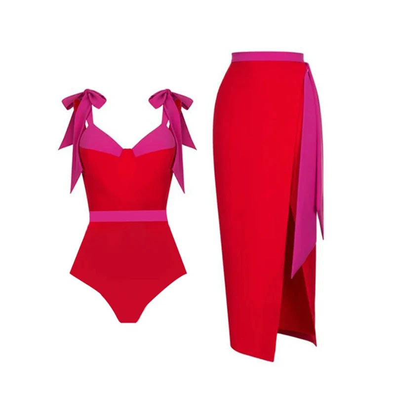 

2023 Sexy Solid Red One Piece Swimsuit Women Push Up Lace-up Bandage Bodysuit Brazilian V-Neck Bathing Suit Swimwear Beachwear