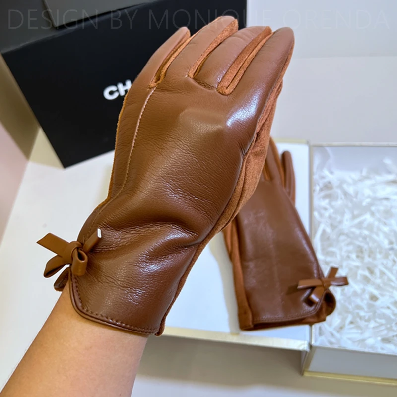 

Роскошные мягкие кожаные перчатки для женщин-женские перчатки из натуральной овечьей кожи для холодной погоды коричневые черные варежки для женщин