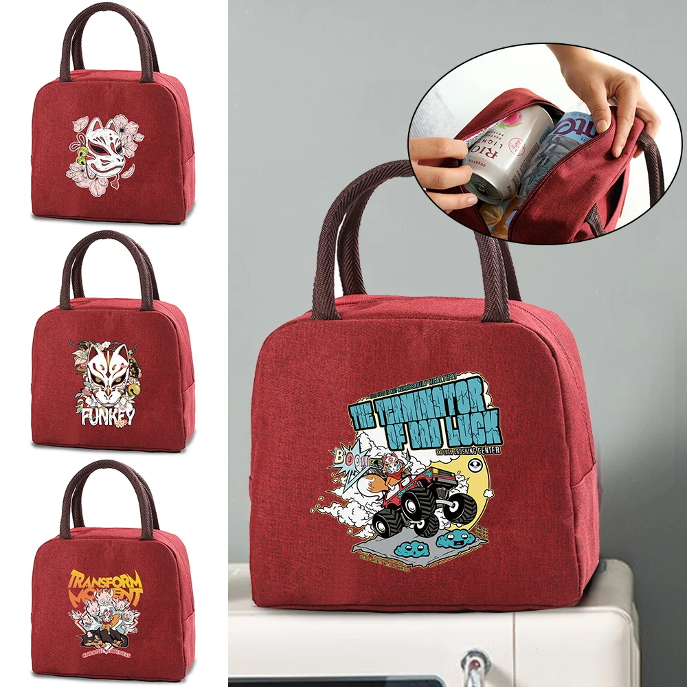 

Portable Lunch Bags Mask Print Handbags Ice Cooler Picnic Bag Insulated Thermal Lunch Box Pouch Children School Food Storage Bag